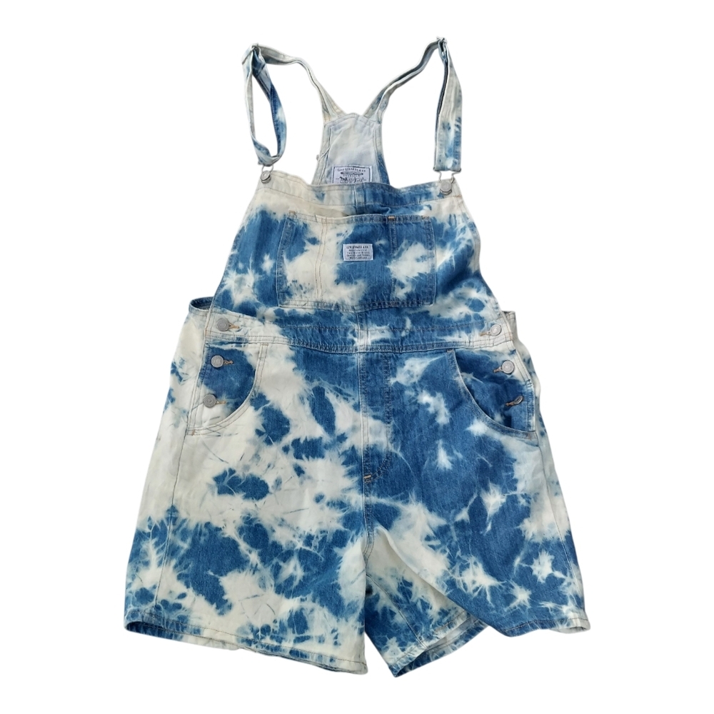 Levi’s Women Vintage Tie Dye Shortalls Size Large Denim Cuffed Classic Overalls